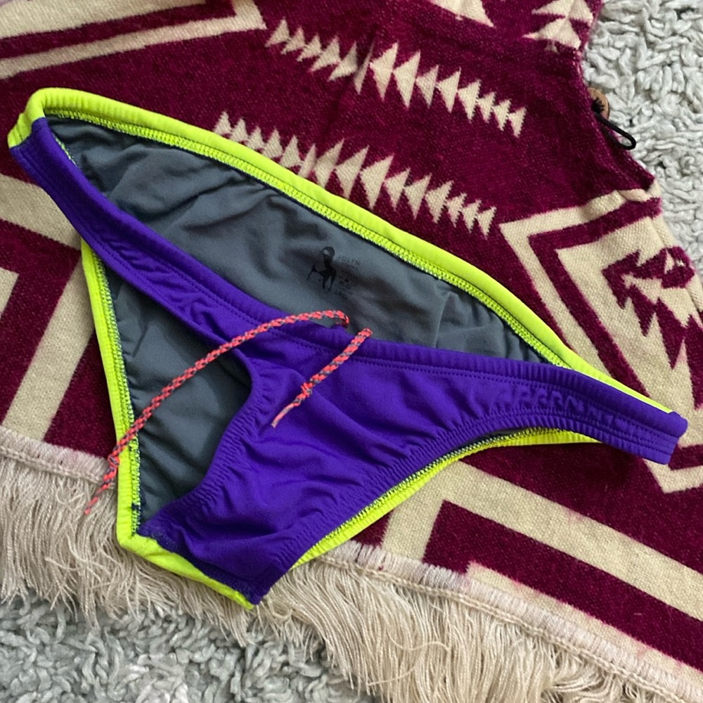 Jolyn bottoms. Euro cut, purple and neon green